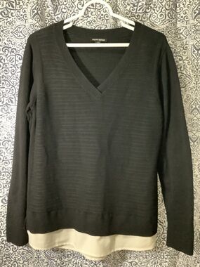 Hilary Radley Black Ribbed V-Neck Sweater